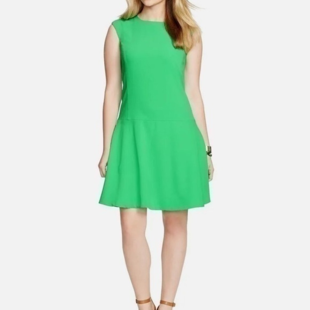 Lauren Ralph Lauren Green Drop Waist Cap Sleeve Shift Dress